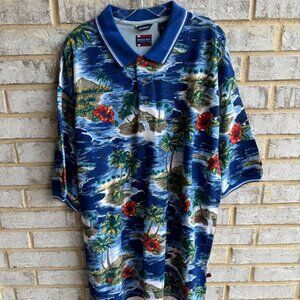 Bugle Boy Classic Short Sleeve Hawaiian Print Polo Shirt Men's Size XXL.